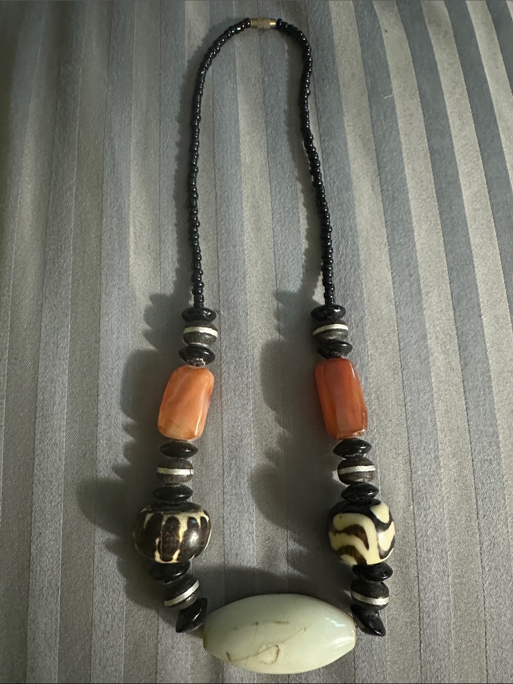 Beaded Statement Necklace with Orange Accent Beads